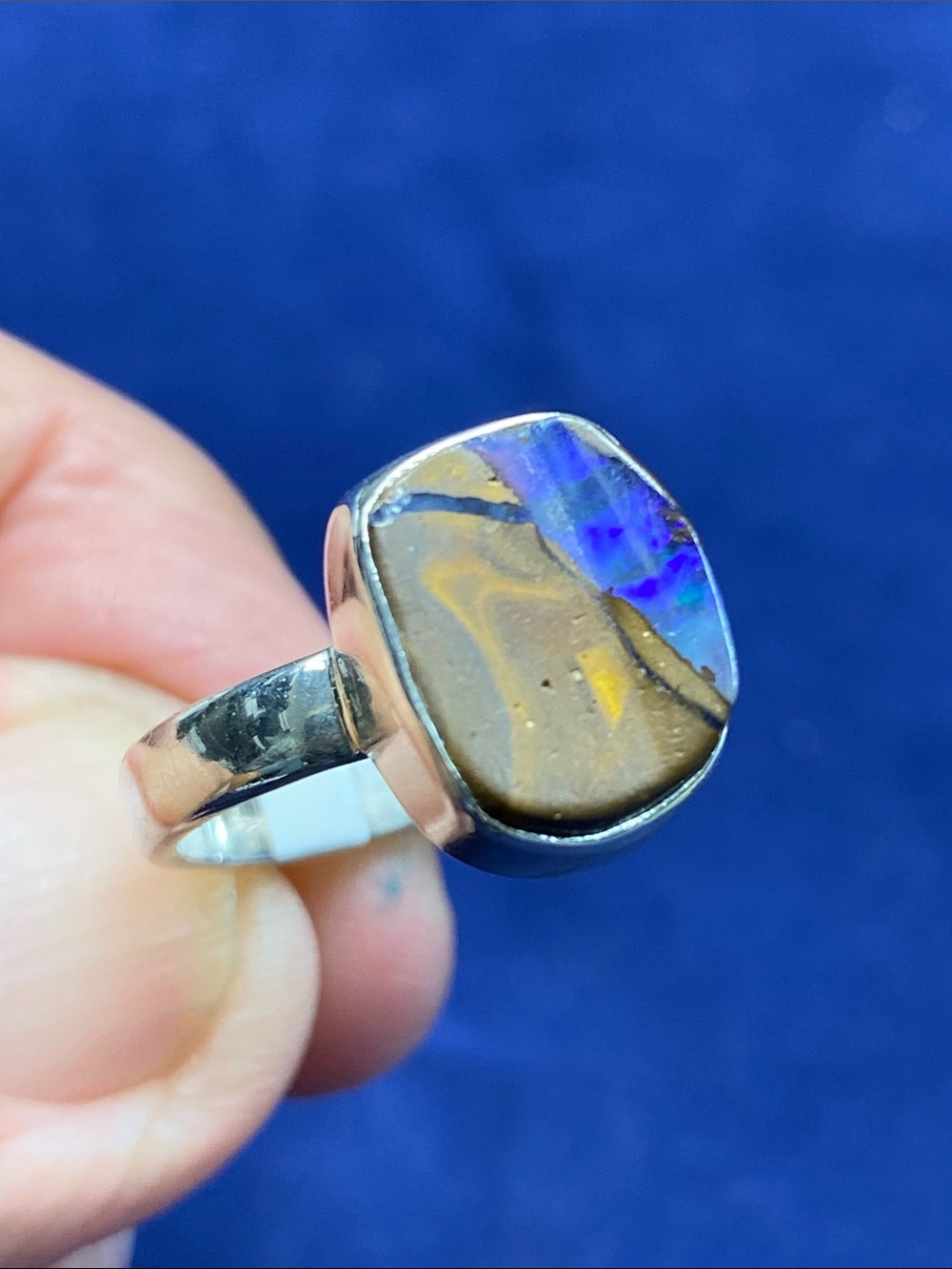 BOULDER OPAL RING SIZE 8 IN SOLID STERLING SILVER 925